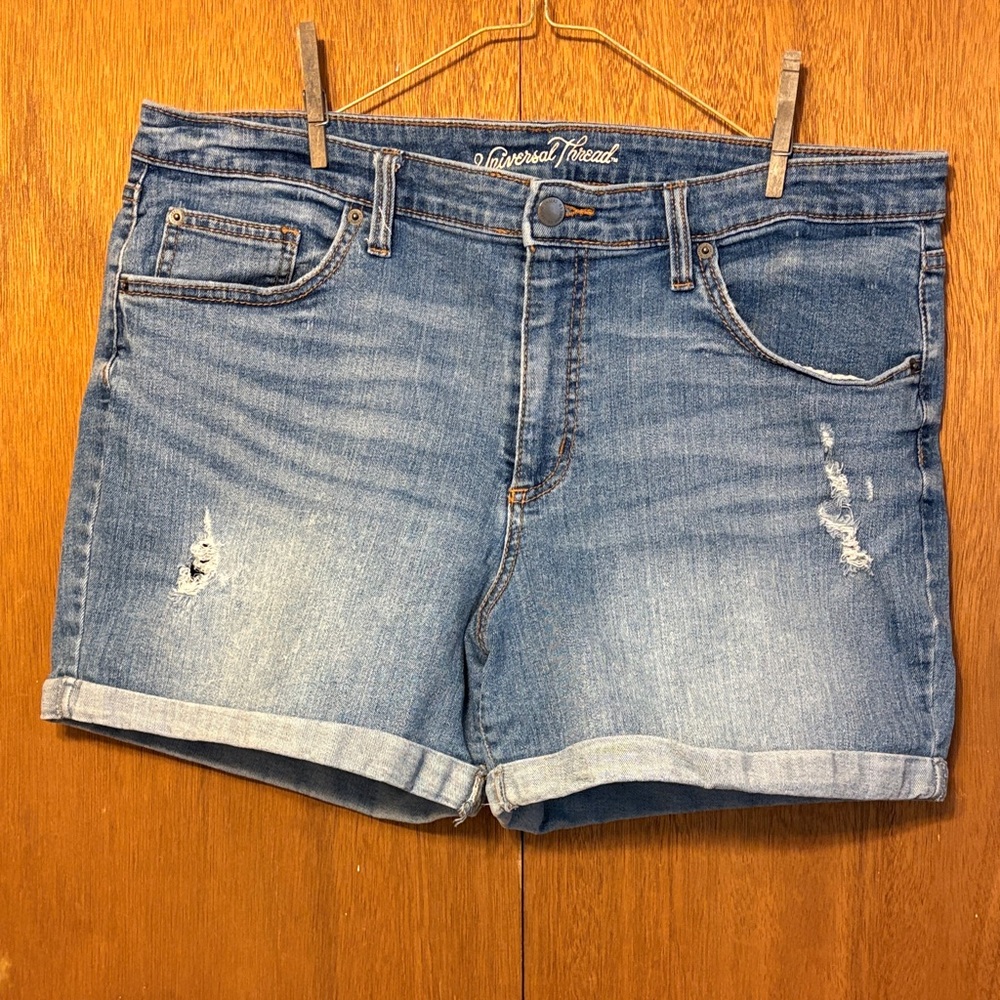 Universal Thread Light Wash Rolled Hem Distressed Denim Shorts